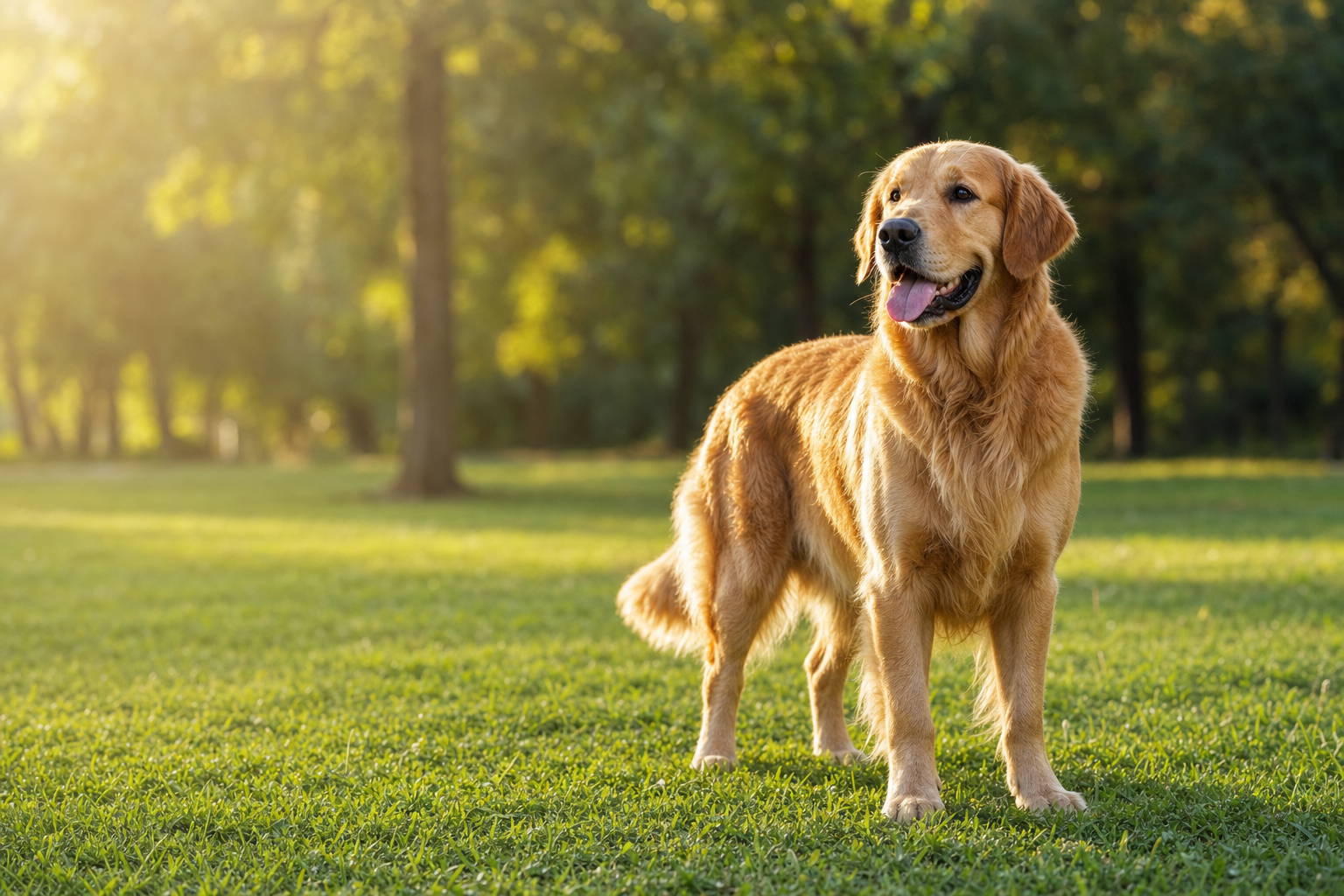 A dog in a sunlit park used as the source for an AI-generated video